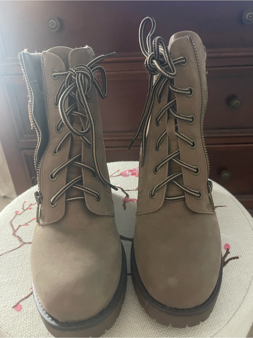 MIA Taupe Lace-Up Combat Ankle Boots